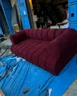 3 Seater Maroon Bubble Channel Sofa - 1