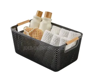Vikapu vya Plastiki vya Mesh na Vitu vya Mbao