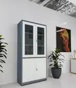 Half Glass Metallic Office Cabinet with 4 Swing Doors - 5