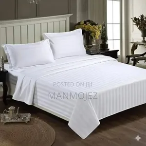 White 6x6 4pc Stripped Bedsheet Set