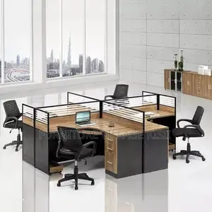 Brown Curved 4-Way Office Workstation