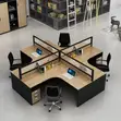 Brown Curved 4-Way Office Workstation - 2