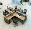 Brown Curved 4-Way Office Workstation - 3