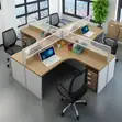 Brown Curved 4-Way Office Workstation - 5