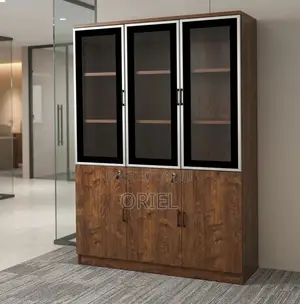 3-Door Wooden Glass Filing Storage Cabinet
