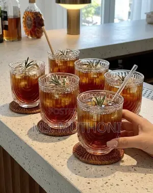 6 Pcs 350ml Retro Ribbed Highball Glasses