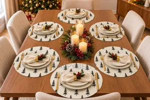 Set ya Vipande 6 vya Placemats za Mviringo za Mti wa Krismasi Nyeupe