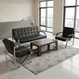 Brand New 5-Seater Black Leather Reception Sofa - 1