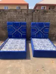 4x6 Royal Blue Luxury Geometric Velvet Bed Frame with Gold Trim - 1