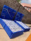4x6 Royal Blue Luxury Geometric Velvet Bed Frame with Gold Trim - 2