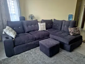 Seti ya Sofa ya L-Shape ya Viti 5 na Vikombe vya Vinywaji