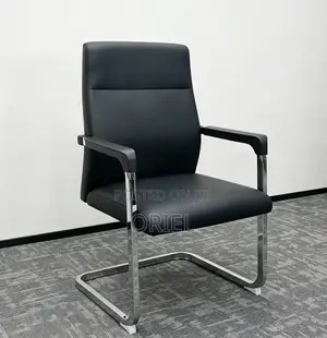 Leather Visitor Chair with Armrests - Black