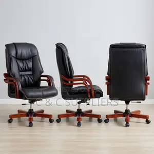 Leather Manager's Chair with Mahogany Armrests