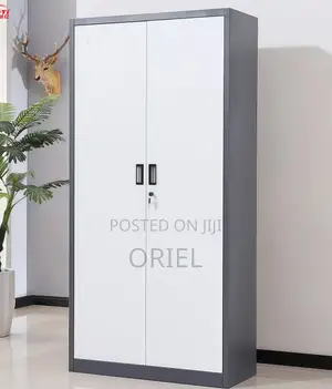 2-Door Metallic Office Cabinet - White Steel Storage Cupboard
