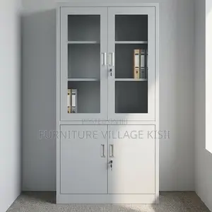 Half Glass Metallic Storage Cabinet - 4 Shelves