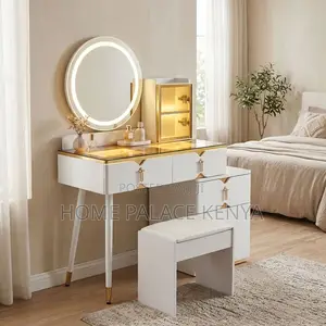 Round Mirror White Vanity Set