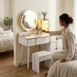Round Mirror White Vanity Set - 4