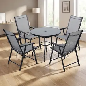 Home Palace Set ya Dining ya Nje Inayokunjwa - Viti 4 na Meza ya Kioo