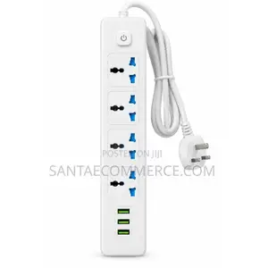 4-Way Universal Extension Socket with 3 USB Ports
