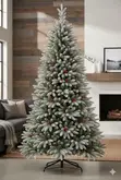 Premium Snow Flocked Pine Tree 2.1m (7ft) with Cones & Berries - 2