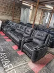 Semi Recliner Sofa - White Microfiber - 3