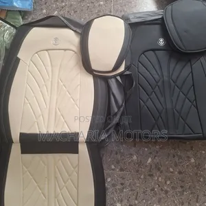 Beige & Navy Blue Synthetic Leather 5 Seater Covers