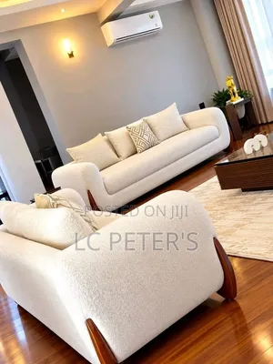 Modern Curved Sofa with Wooden Accent Legs