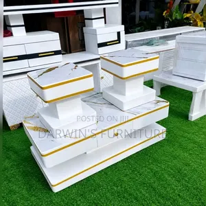 Coffee Table with 2 Stools - Gold & White