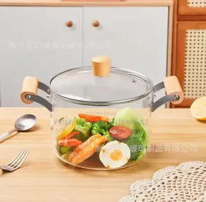 Borosilicate Cooking Pot yenye Mshiko wa Mianzi