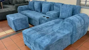 Set ya Sofa ya Bluu ya Bubble ya Viti 7 na Vituo vya Vinywaji