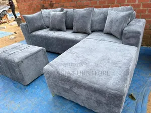 7 Seater L-Shaped Sectional Sofa - Grey Velvet
