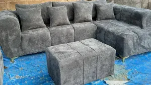 5 Seater Grey L-Shaped Sofa with Ottoman